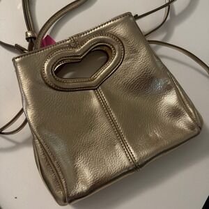 Betsey Johnson Heart Bag Crossbody Metallic Gold Pink Lining Dead Stock Y2K
